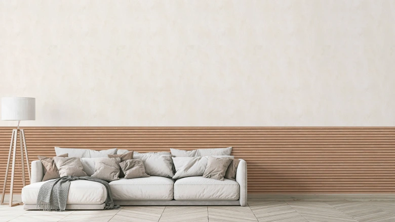 Non-woven tapet i brun beige 3D-look akustikpanel look trä ränder klassisk  