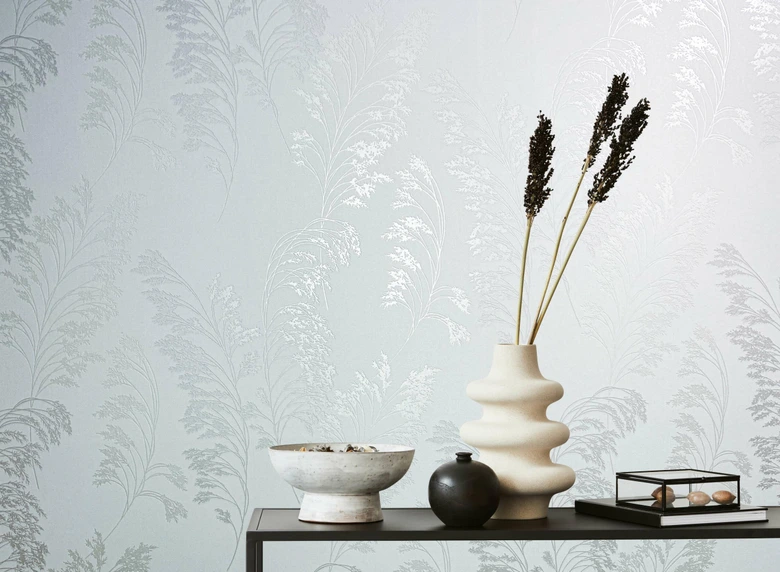 Vliestapete mit sanftem Blattmotiv weiß, pearl Floral 