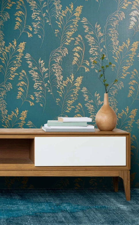 Vliestapete mit sanftem Blattmotiv grün, silber Floral 