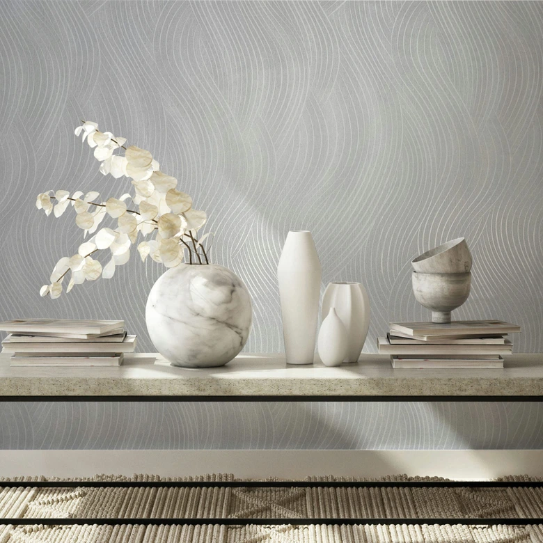 Papel pintado tejido-no tejido de color blanco ondulado textura gráfica moderna  