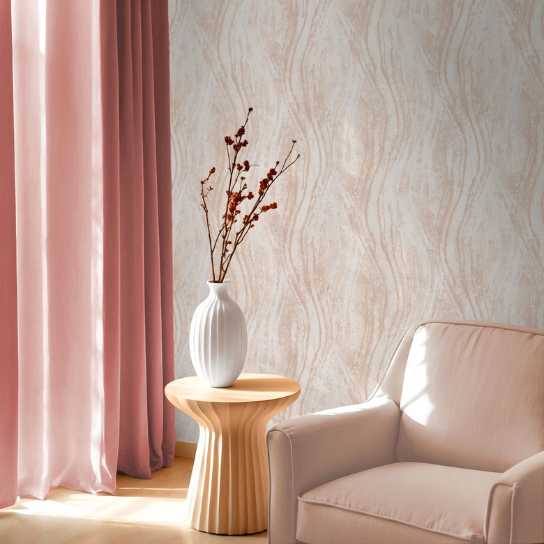 Tapeta z włókniny beton, fale grafika nowoczesna w kolorze beżowym 