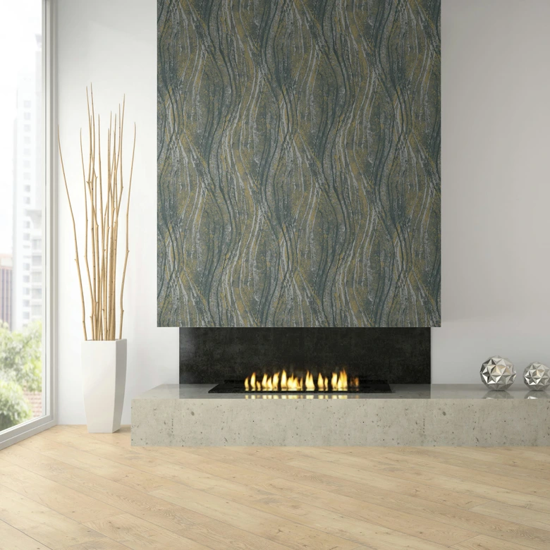 Icke-vävd tapet betong, vågor grafisk modern i grått 