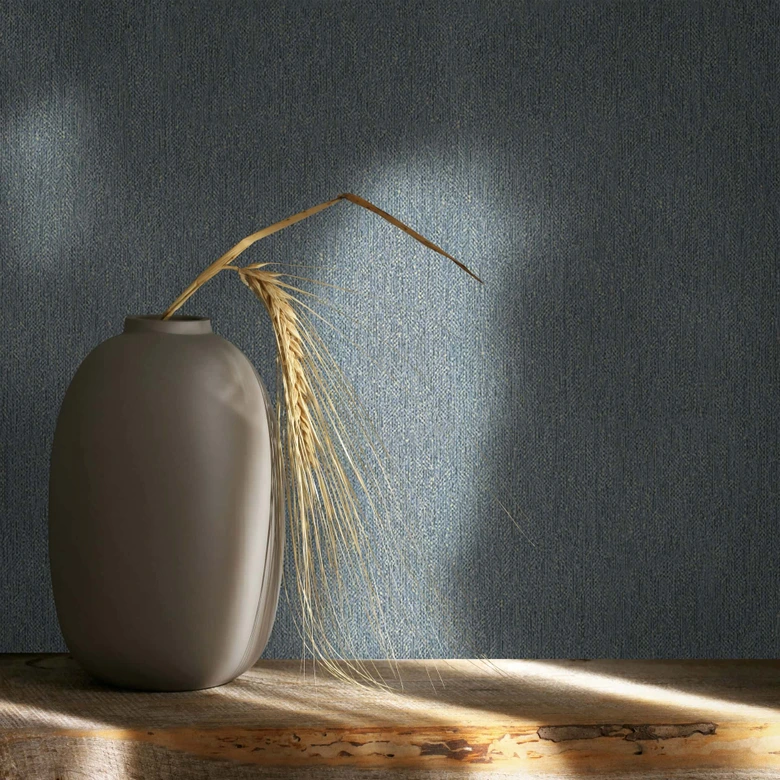 Papel pintado no tejido liso, textil liso clásico en azul 