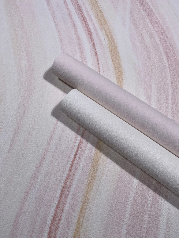 Papel pintado no tejido ondas, rayas gráfico moderno mate en blanco rojo 