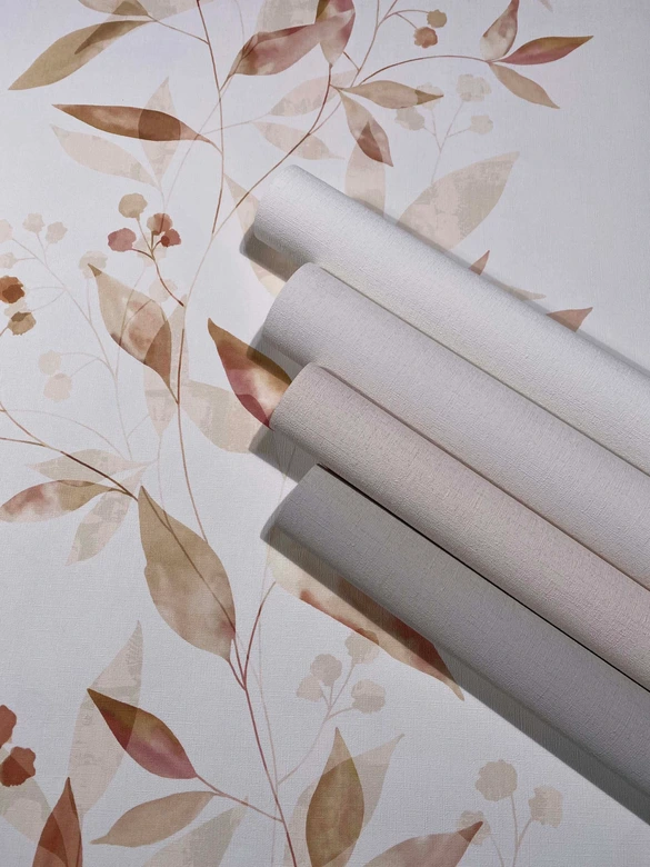 Vliestapete Blätter Floral Natur matt in Weiß Beige 