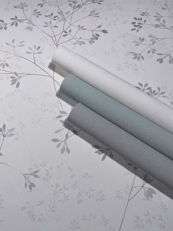 Vliestapete Blätter Floral Natur matt in Weiß Grün 
