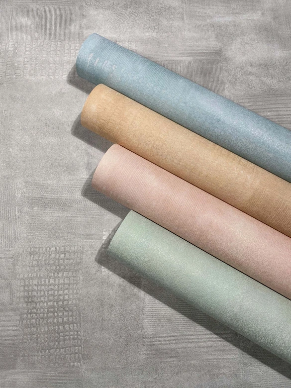 Papel pintado no tejido aspecto escayola, aspecto hormigón liso geométrico mate en beige 