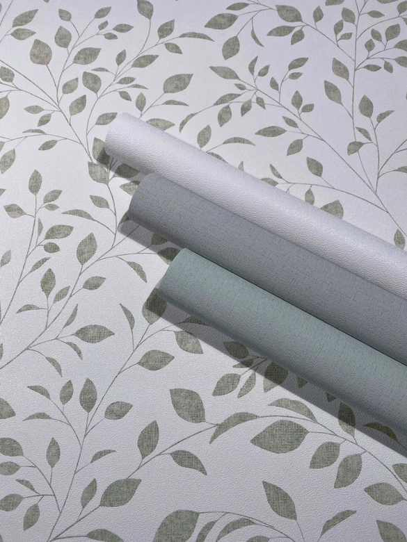 Vliestapete Blätter Floral Natur matt in Weiß Grün 