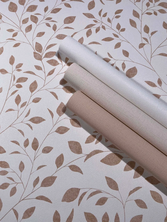 Vliestapete Blätter Floral Natur matt in Weiß Beige 