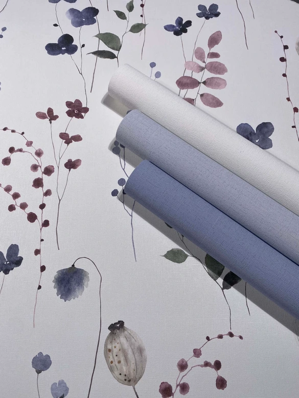 Vliestapete Blätter, Äste Floral Natur matt in Weiß Grün Blau 