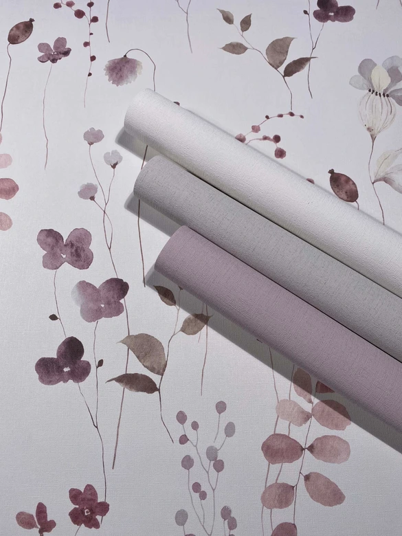 Non-woven wallpaper leaves, branches floral nature matt in white red 