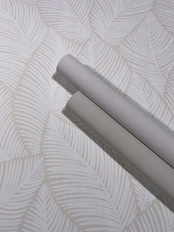 Vliestapete Blätter Floral Natur matt in Weiß Beige 