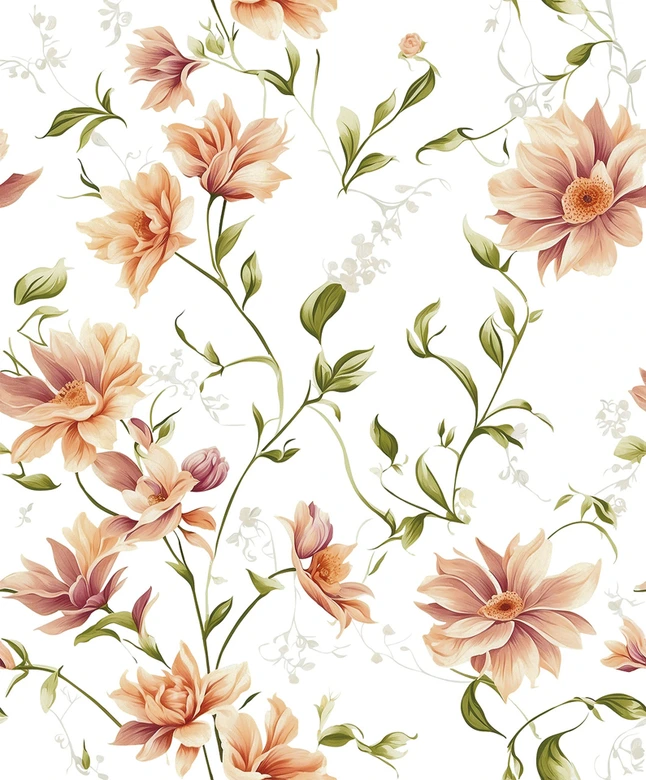 Vliestapete Blumen, Blätter Floral Natur matt in Weiß Orange 