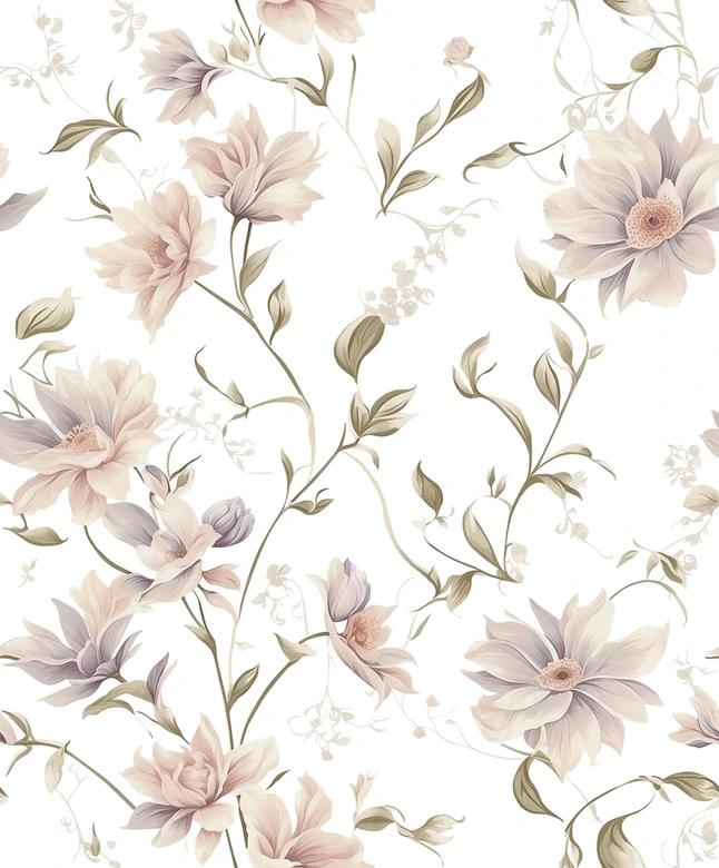 Vliestapete Blumen, Blätter Floral Natur matt in Weiß Grün 