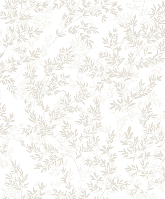 Icke-vävd tapet blad blommor natur matt i vit beige 