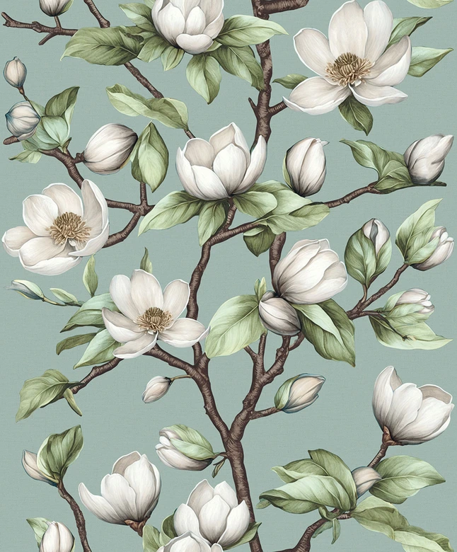 Vliestapete Äste, Blumen Floral Natur matt in Grün Weiß 