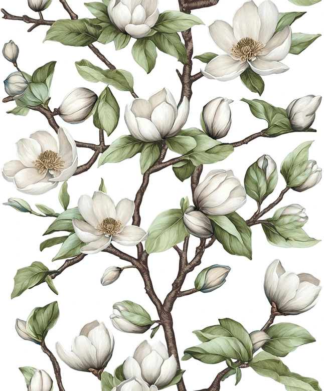 Vliestapete Äste, Blumen Floral Natur Weiß Grün 