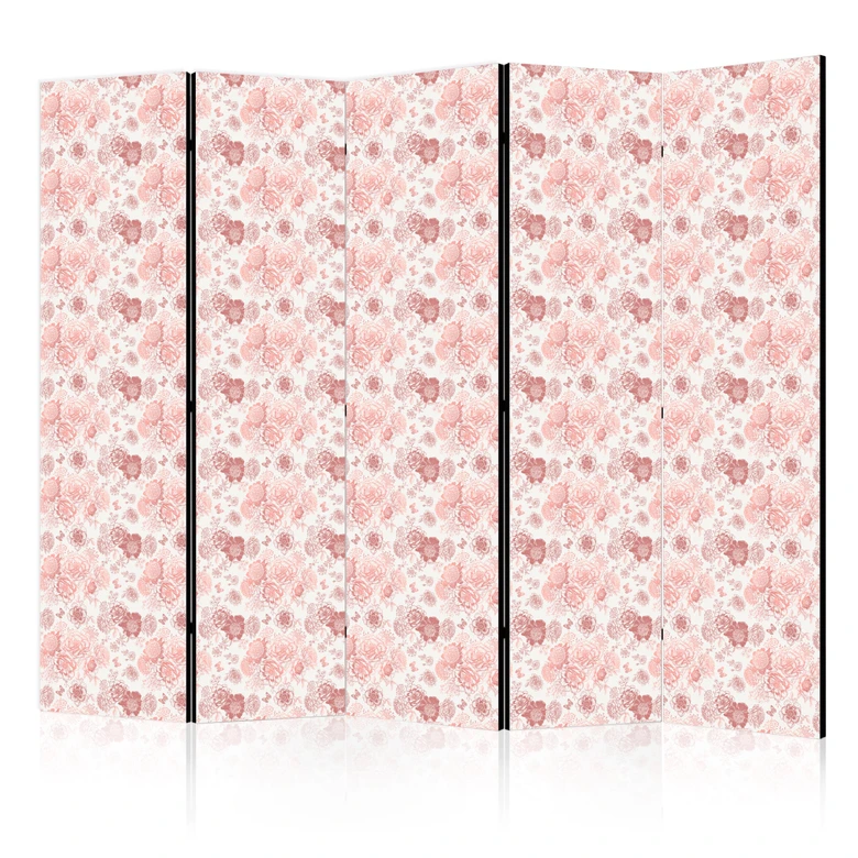 Paravent, Raumteiler freistehend, Trennwand - Pink Blossoming - Warm Floral White 
