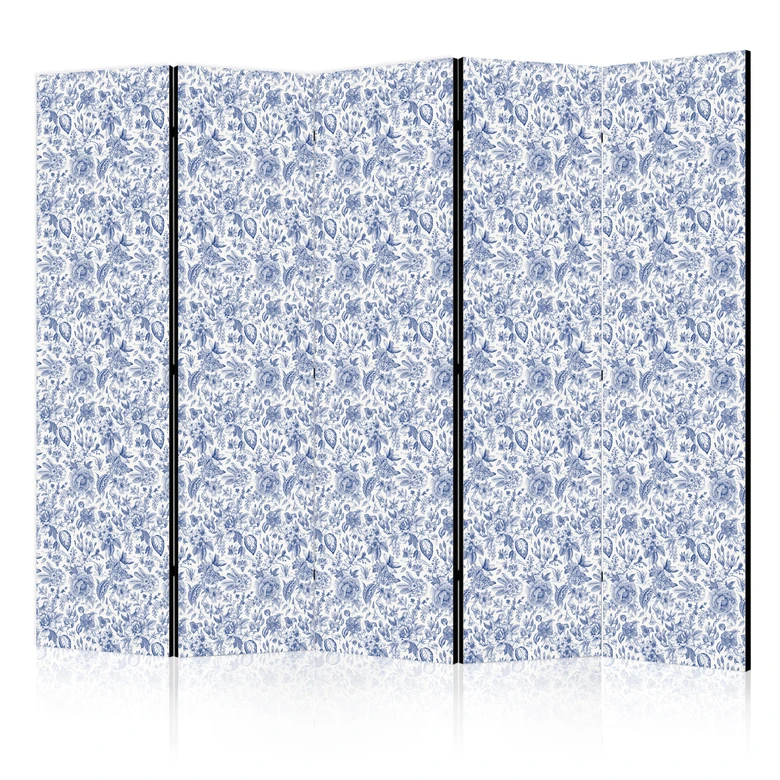 Paravent, Raumteiler freistehend, Trennwand - Vintage Blue Flowers 