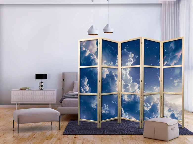 Japanischer Paravent, Raumteiler freistehend, Trennwand - Starry Delicate Clouds 