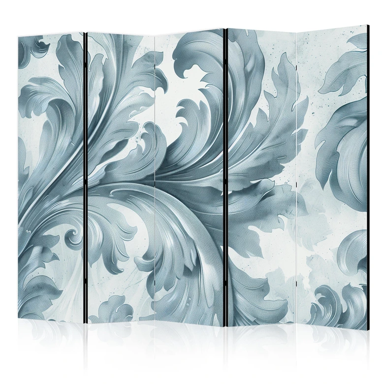 Paravent, Raumteiler freistehend, Trennwand - Stone Baroque Ornaments in Light Shades of Gray and Blue 