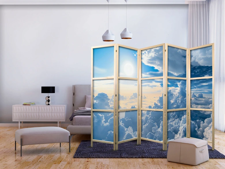 Japanischer Paravent, Raumteiler freistehend, Trennwand - Light Symphony: Sun and Clouds 