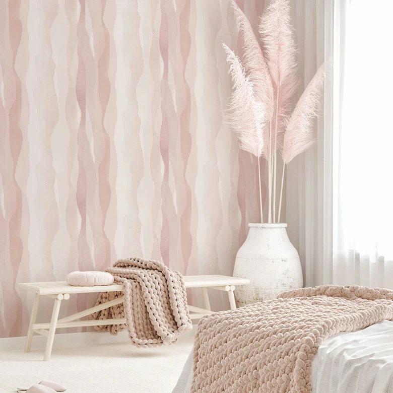 Non-woven wallpaper in pink abstract stripes graphic modern  