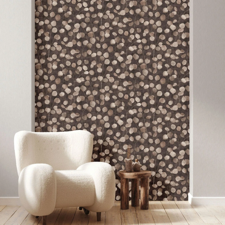 Vliesbehang in bruin bladlook bloemige natuur  