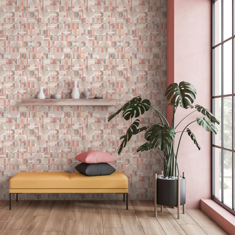 Vliestapete in Grau Beige Rot Moderne Formen Grafisch Geometrisch  
