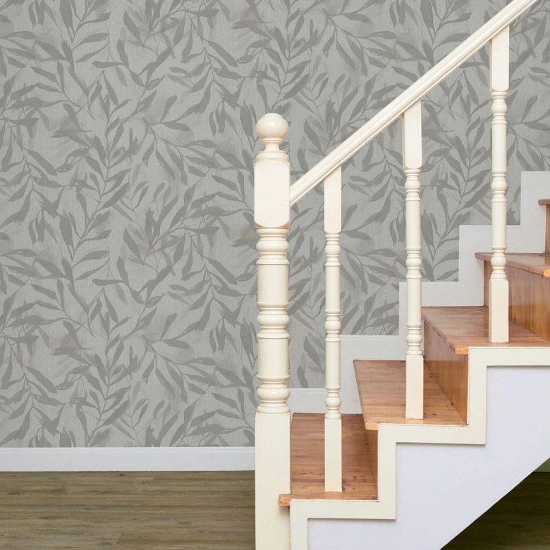 Vliestapete in Beige Grau Blätter Blattoptik Vintage Floral Natur  