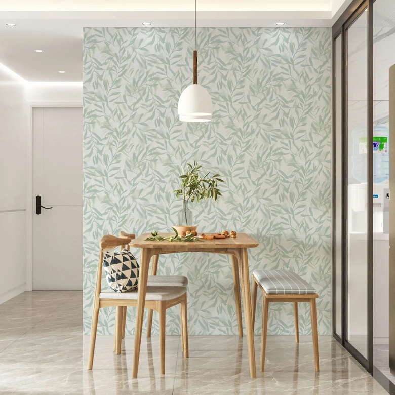 Vliesbehang in wit groen bladlook vintage bloemige natuur  