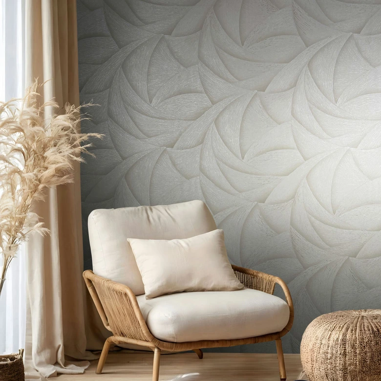 Vliestapete in Beige 3D-Optik Wellen Grafisch Modern 
