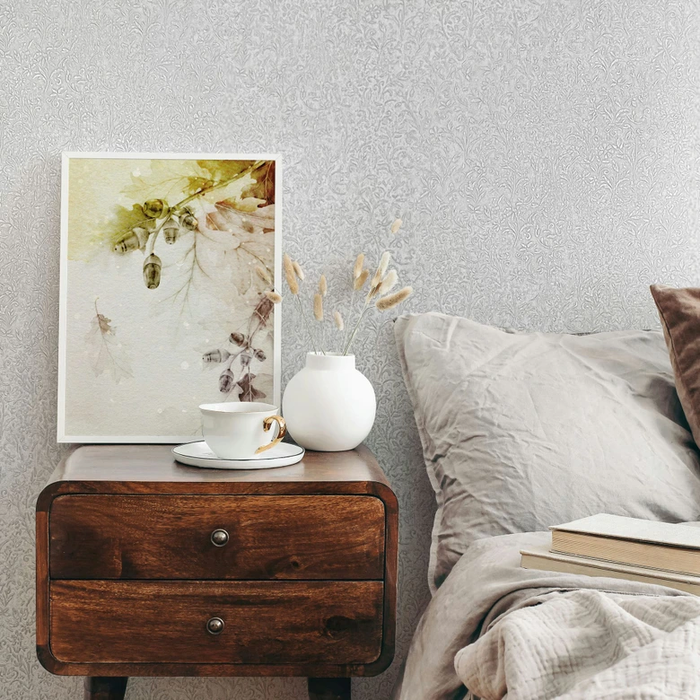 Vliestapete in Weiß Blattmotiv Floral Natur 