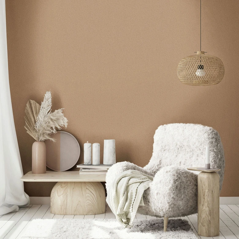 Non-woven tapet i brunt strukturerat gipsutseende vanligt 