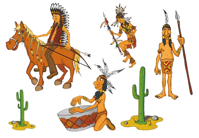 Sticker mural - Méga Pack tribu d'Indiens 