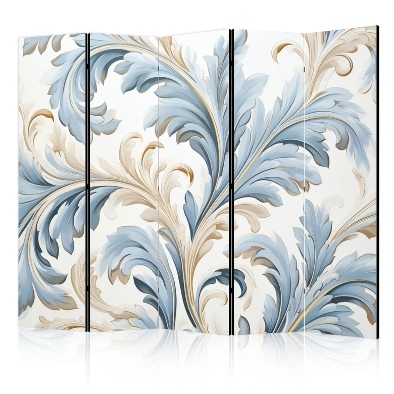 Paravent, Raumteiler freistehend, Trennwand - Baroque Ornaments in Light Creamy Blue Colors 