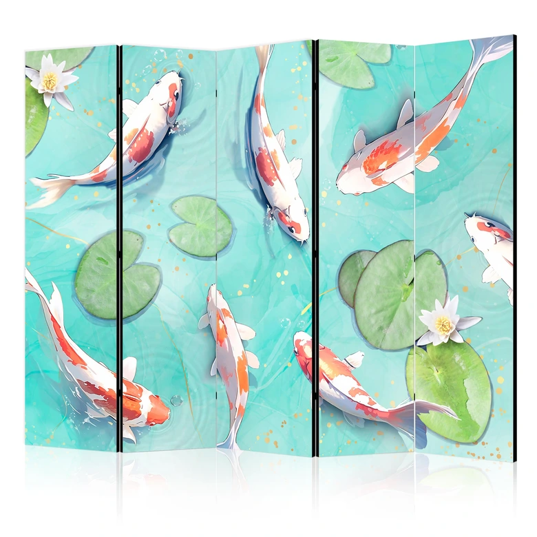 Paravent, Raumteiler freistehend, Trennwand - Spectacular Koi Fish in Crystal Water: Lilies 