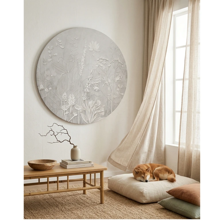 Wandbild Pflanzen in Weiß im modernen Design - Ms Tiff - Alu-Dibond Rund 