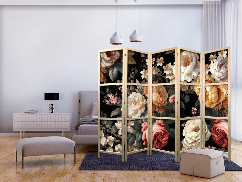 Japanischer Paravent, Raumteiler freistehend, Trennwand - Floristry in Vintage Style 