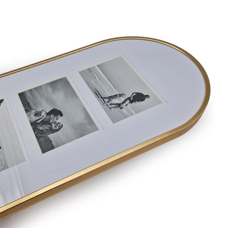 Aluminium Bilderrahmen Gold mit Passepartout - für 3 Fotos - 25,4 x 48,3 cm 