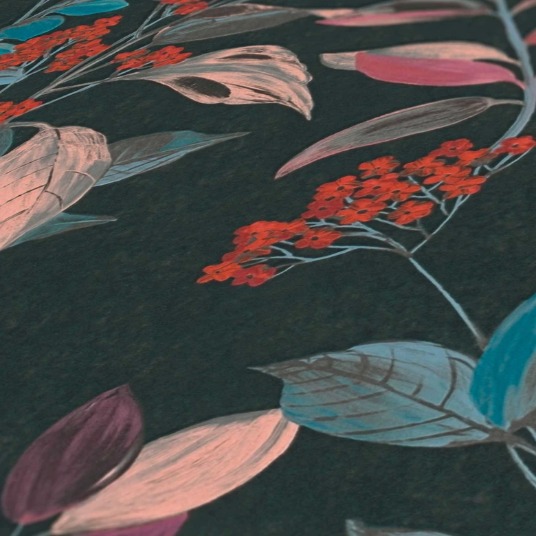 Papier peint floral coloré noir - papier peint aquarelle style floral 