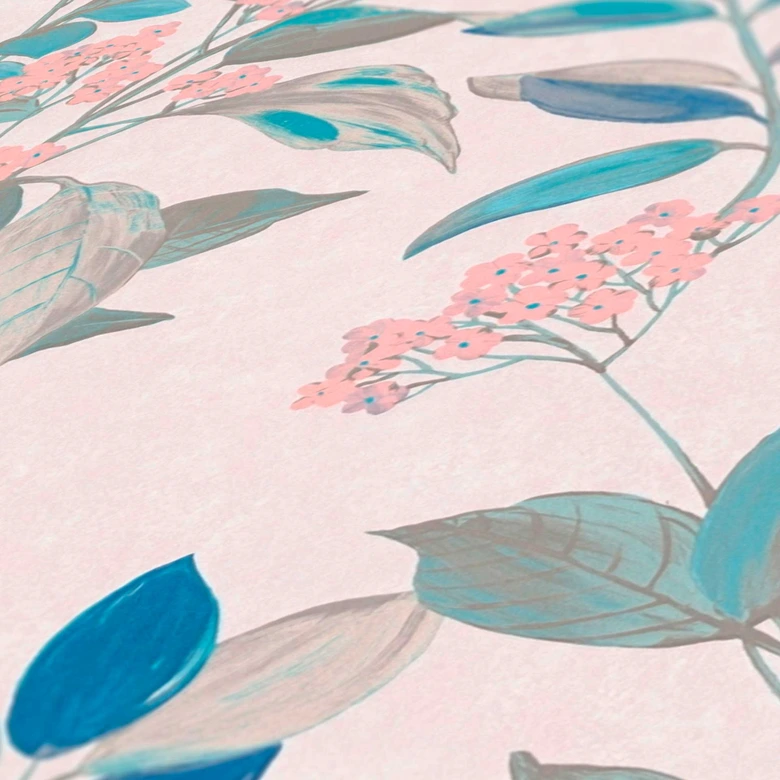 Papier peint fleuri blanc fourrure - papier peint intissé fleuri style aquarelle 
