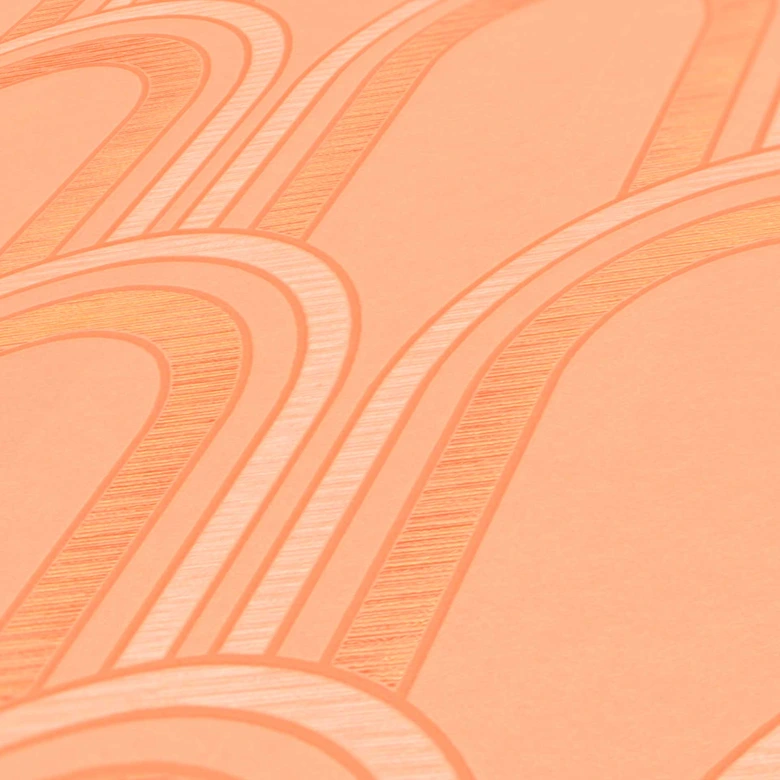papier peint avec arches style art déco orange blanc - papier peint graphique rétro  