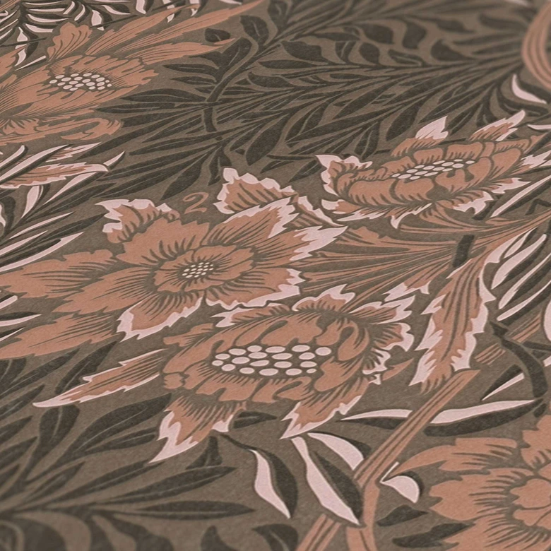 Papier peint intissé fleuri avec motif floral Marron Beige - papier peint avec des herbes 