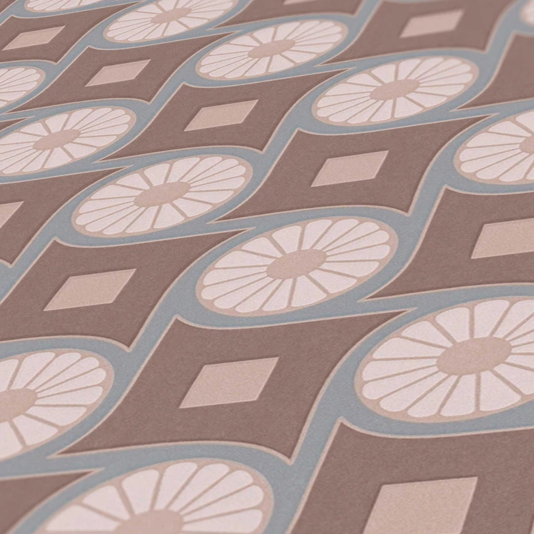 Papier peint graphique avec motif circulaire marron beige - papier peint intissé style rétro 