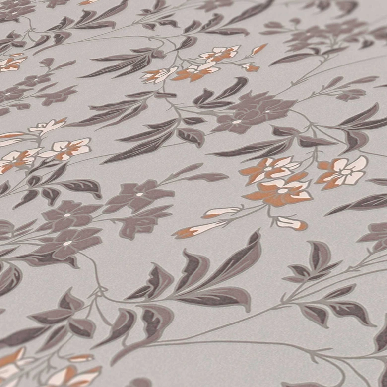 Papier peint fleuri avec fleurs Gris Marron - papier peint à motifs floraux moderne - papier peint intissé floral 