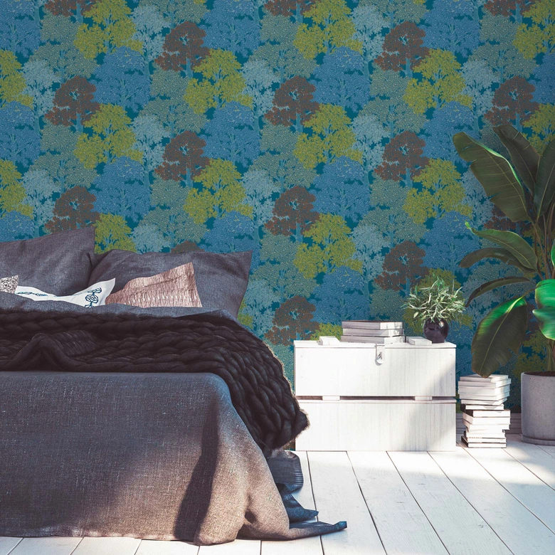 Architects Paper Floral Impression - Papier peint intissé de forêt, bleu 
