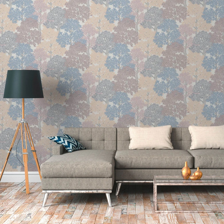 Architects Paper Vliestapete Floral Impression Waldtapete Tapete mit Bäumen bunt, blau, orange, grau, weiß 