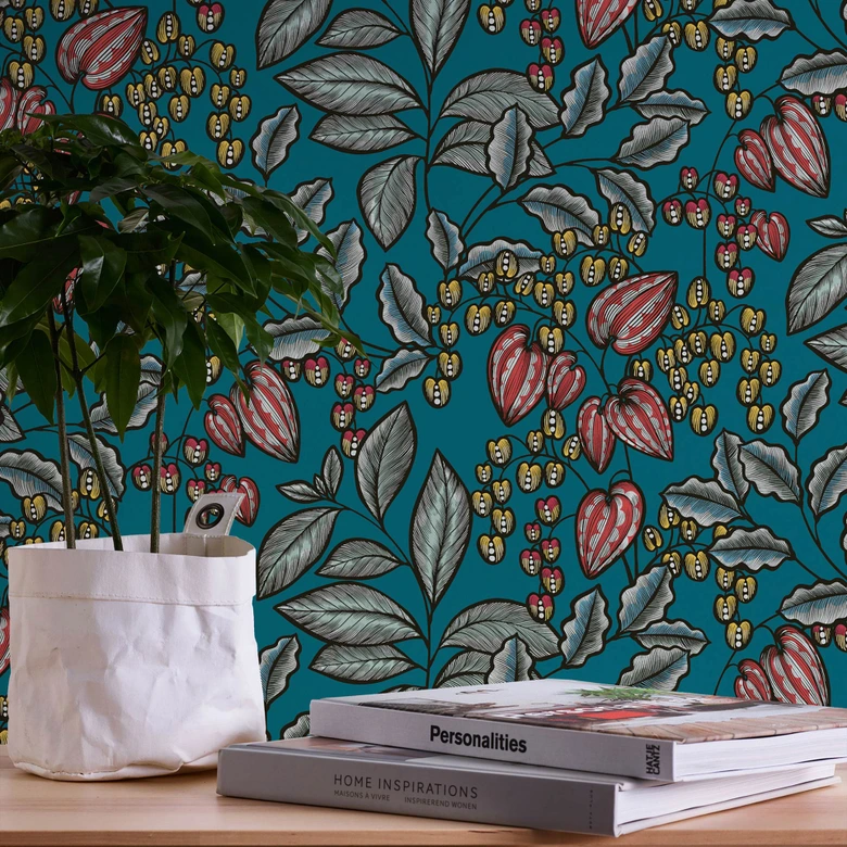 Architects Paper Vliestapete Floral Impression Blumentapete floral blau, gelb, rot, schwarz, weiß 