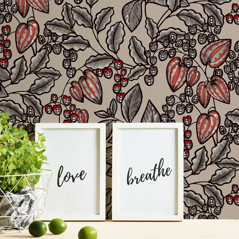 Architects Paper Vliestapete Floral Impression Blumentapete floral braun, grau, rot, schwarz, beige 